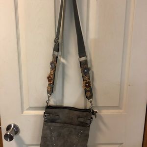 Gray purse adjustable flower straps